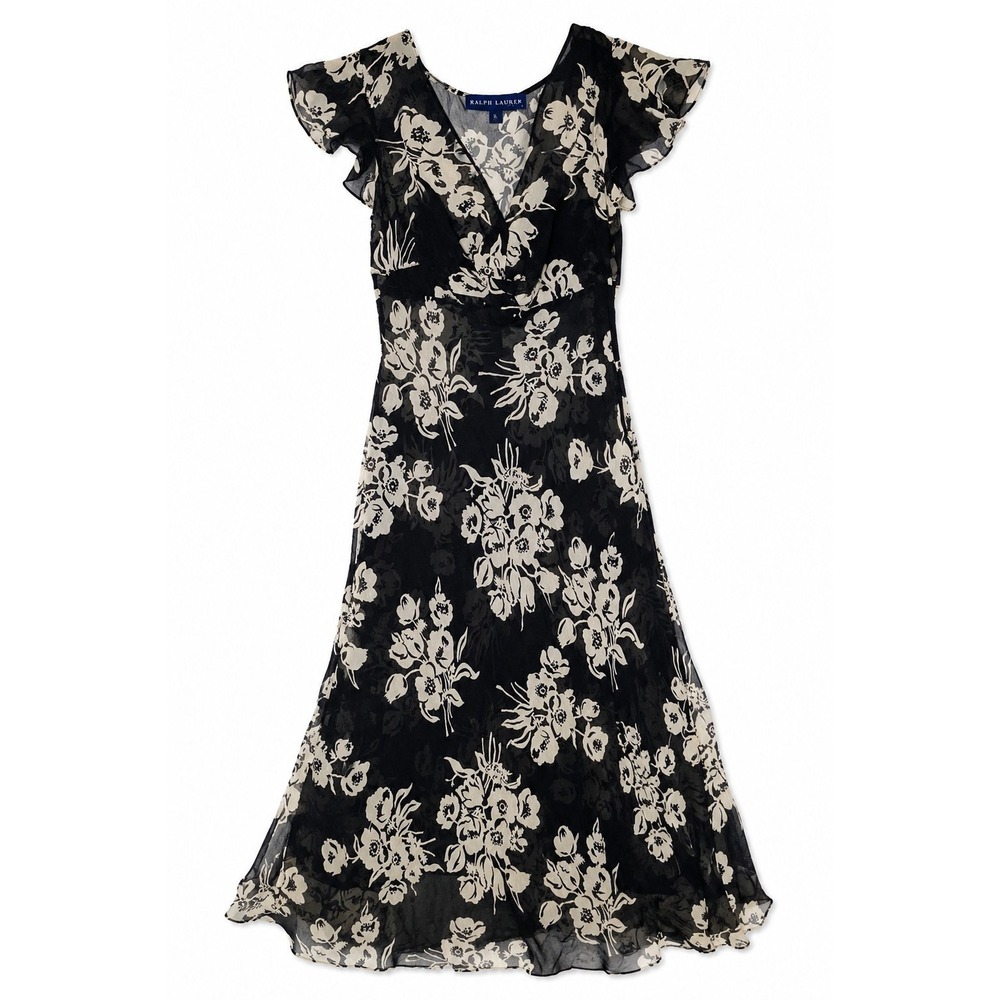 Ralph Lauren Blue Label 100% Silk Floral Chiffon Dress Size 6 Missing Slip